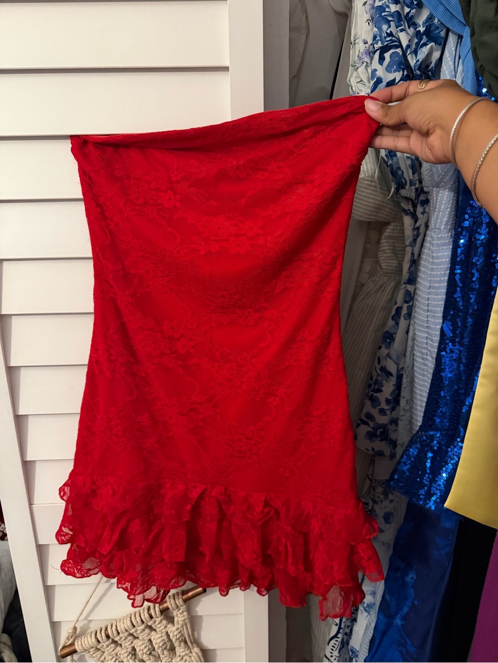 Lucy in the Sky Women's Red Lace Ruffle Mini Skirt